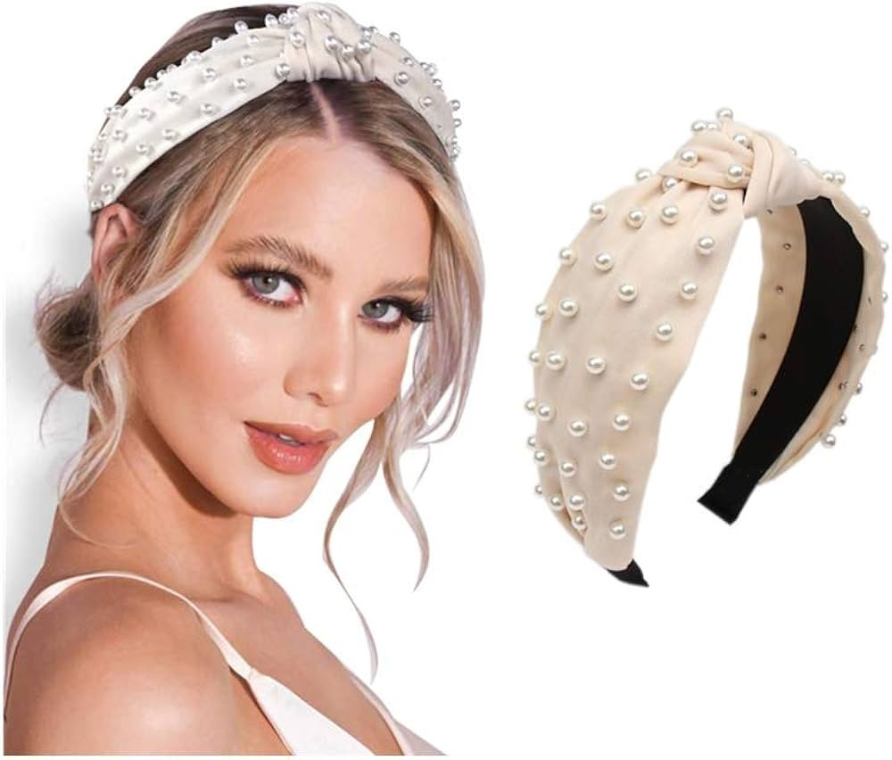 POPINK Pearl headband for Women Knot White Fashion Embellished Top Knotted Hairband ladies Twist ... | Amazon (US)