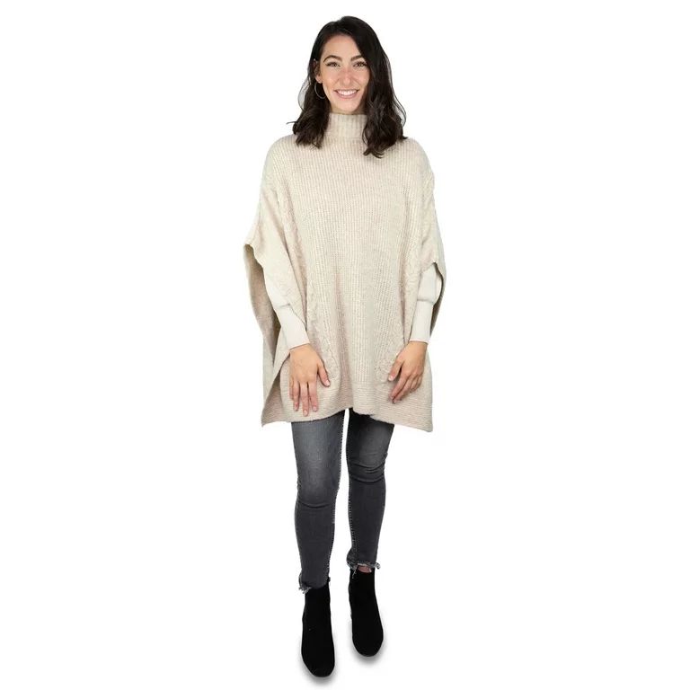 Time and Tru Womens Cable Knit Poncho Size Small/Medium Oatmeal Color | Walmart (US)