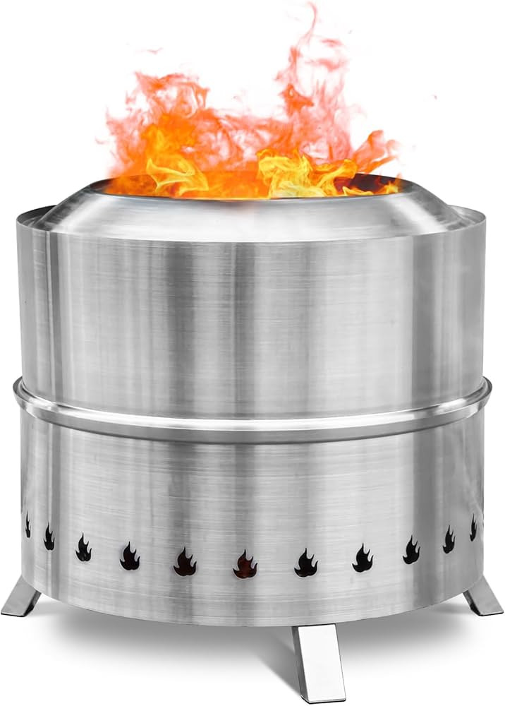 19.5IN Smokeless Fire Pit, Stainless Steel Fire Pit, Outdoor Wood Burning Portable Fire Pit with ... | Amazon (US)