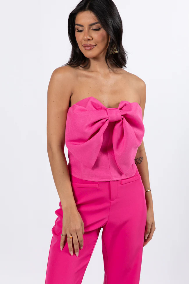 Glamorous Moments Pink Strapless Bow Top | Pink Lily
