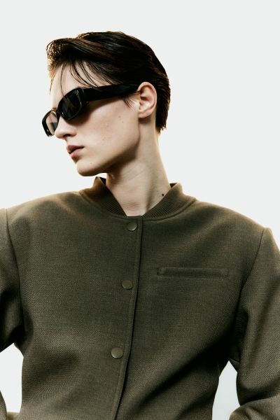 Short Jacket with Shoulder Pads - Round Neck - Long sleeve - Black - Ladies | H&M US | H&M (US + CA)
