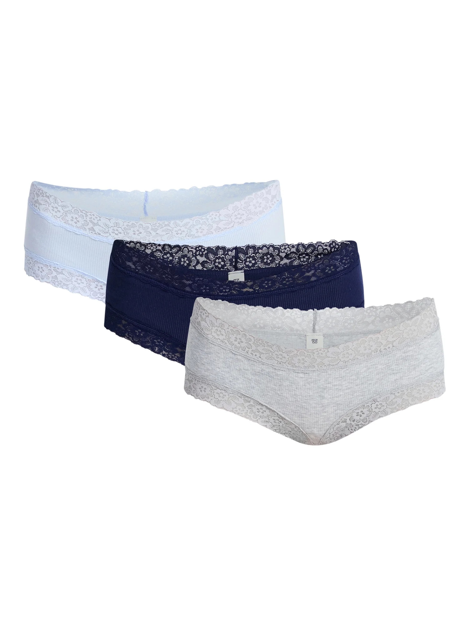 No Boundaries Lace Trim Cotton Rib Cheeky Panties, 3-Pack, Women's XS-XXXL | Walmart (US)