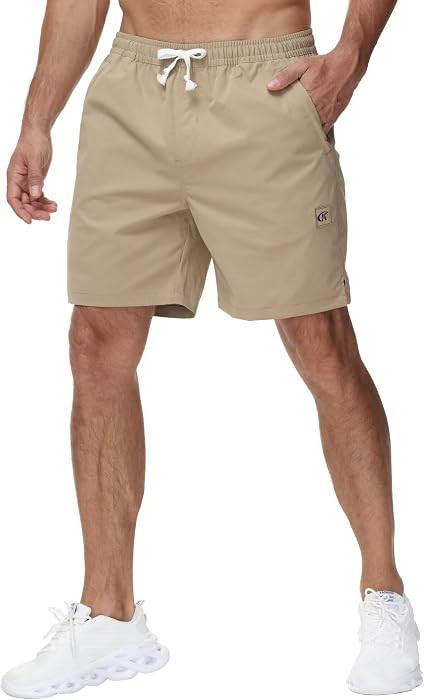 Yundobop Men's Casual 7 Inch Shorts Twill Drawstring Summer Beach Stretch Golf Shorts with Zipper... | Amazon (US)