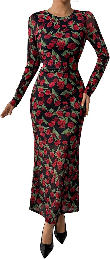 BTFBM Wedding Guest Dresses for Women Fall Fashion 2025 Bodycon Long Sleeve Boho Mesh Party Cockt... | Amazon (US)