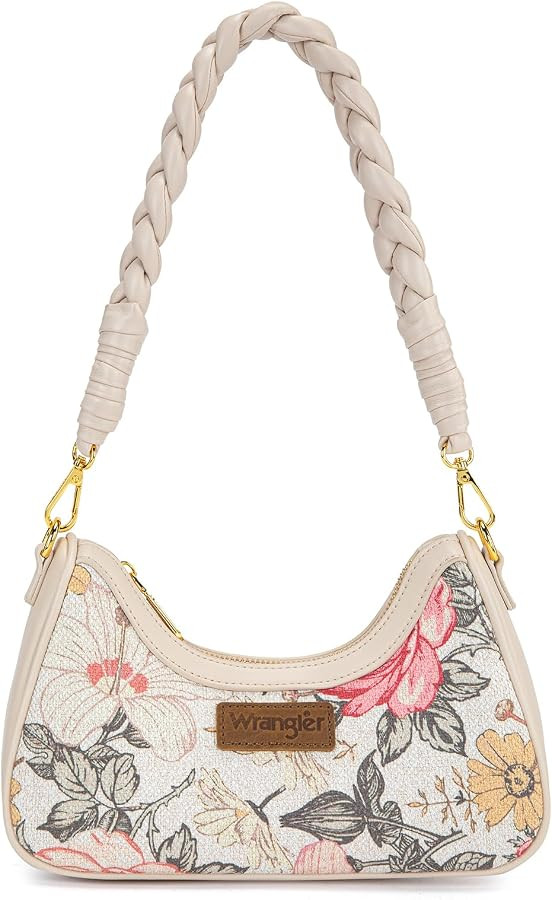 Wrangler Vintage Floral Print Purse Small Cute Shoulder Bag for Women Braided Handle Hobo Bag | Amazon (US)