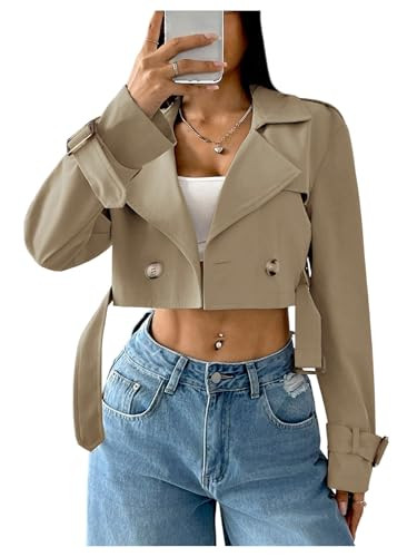 GORGLITTER Women's Cropped Short Trench Coat Jacket Fall Trendy Long Sleeve Double Breasted Casua... | Amazon (US)