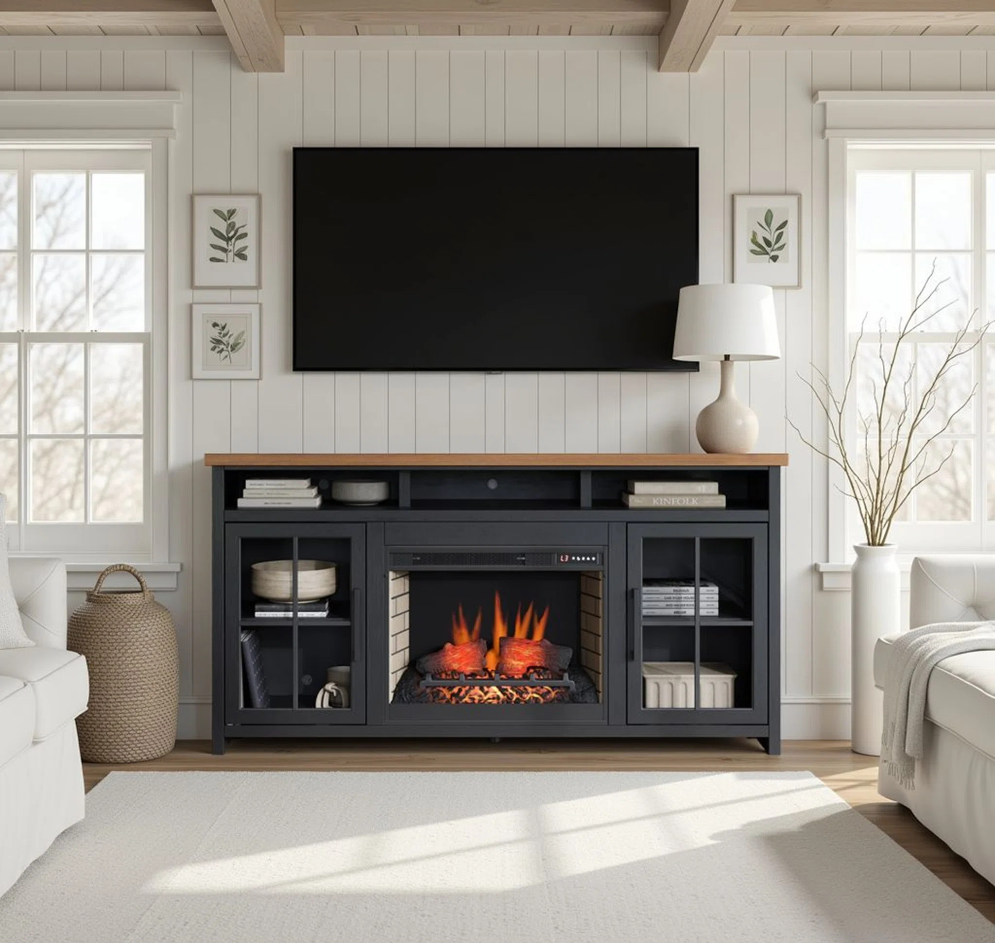 Brixham 74 inch Fireplace TV Stand Console for TVs up to 85 inches, Two-Tone Finish | Wayfair North America