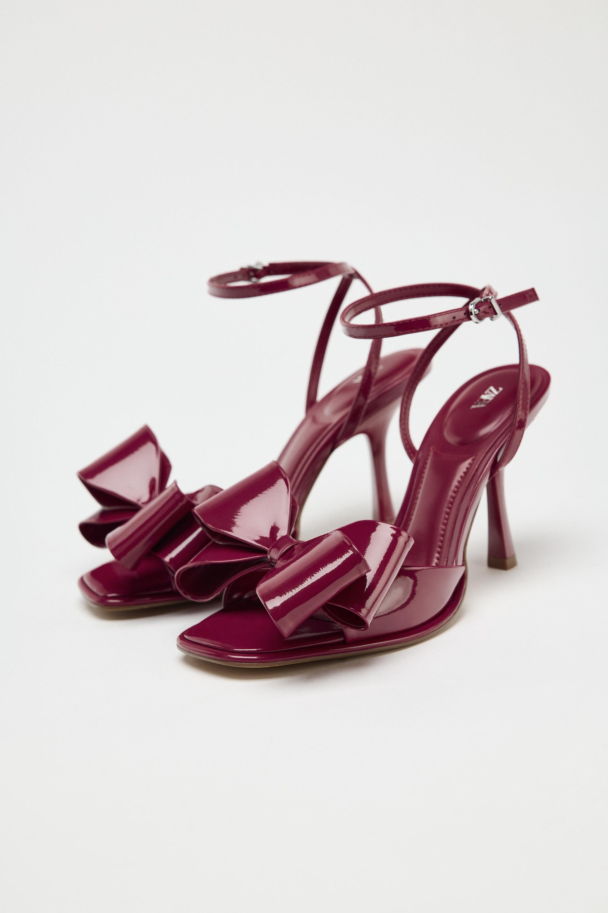 PATENT EFFECT BOW SANDALS | Zara US