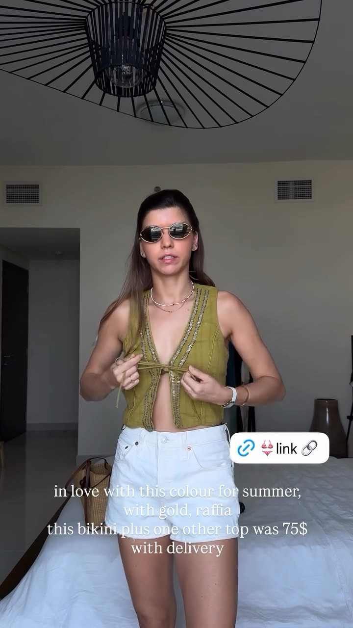 in love with this colour for summer, with gold, raffia
this bikini plus one other top was 75$ with delivery