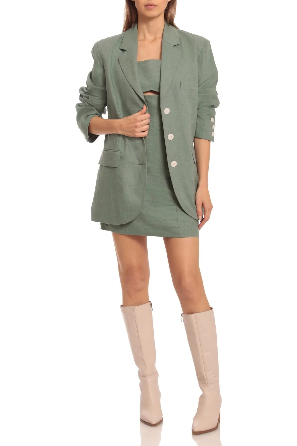 Linen Blend Boyfriend Blazer | Avec Les Files