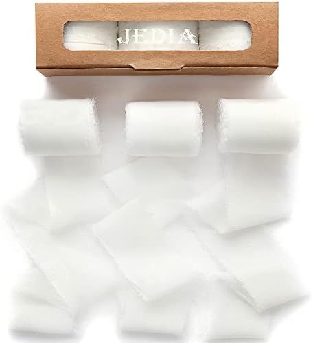 JEDIA Chiffon Ribbon, 3 Rolls White Handmade Fringe Chiffon Silk Ribbons, 1.5" x 7Yd Chiffon Ribb... | Amazon (US)