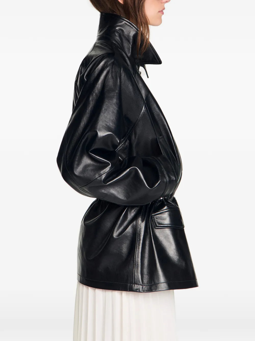 shirt collar leather jacket | Farfetch Global