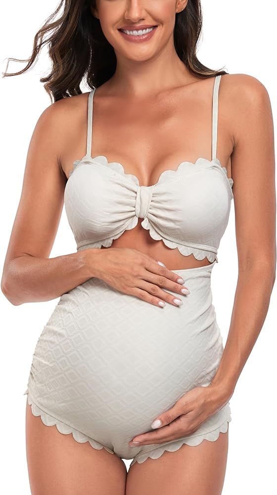 EastElegant Maternity One Piece Swimwear Back Cutout Pregnancy Bikini Scalloped Pregnant Bathing ... | Amazon (US)