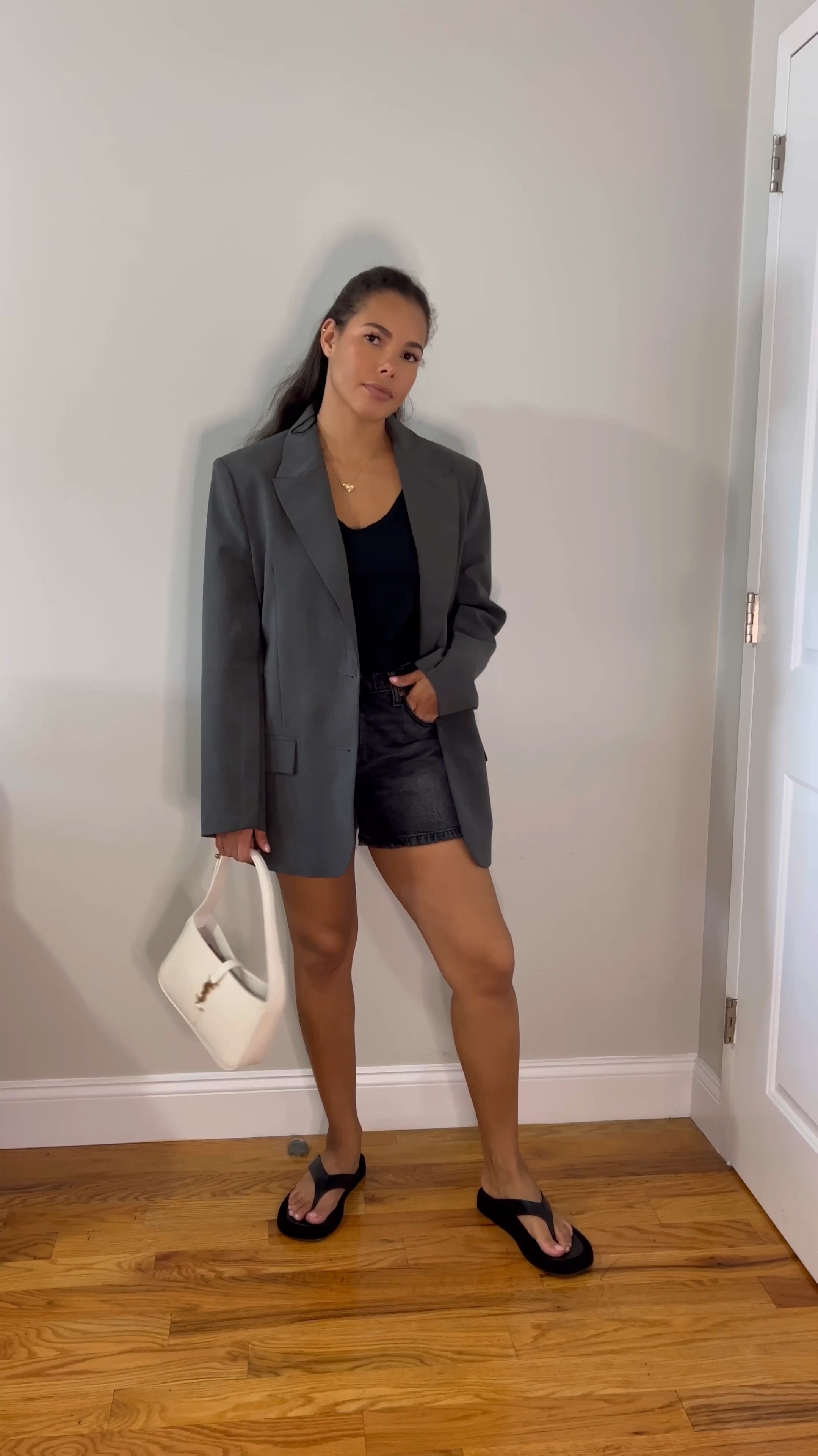 Oversized blazer, gray blazer, loose tank top, black tank top, denim shorts, jean shorts, black shorts, loose shorts, white shoulder bag, ysl hobo bag, fall outfits, fall fashion, fall style, fall trends, casual fall style, casual fall fashion, neutral fall style, neutral fall outfits, neutral outfits, neutral style, classic style, style guide, effortless style, minimalist style, fall layering, transitional outfits, summer to fall transitional outfit

#LTKSeasonal #LTKSale #LTKstyletip