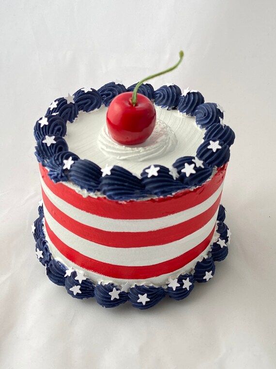 Fourth of July fake cake, 4 inch faux cake, red white and blue | Etsy (US)