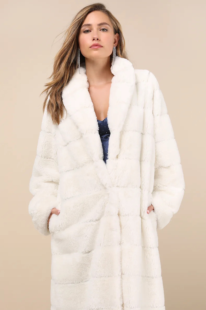 Fantastically Cozy White Quilted Faux Fur Long Coat | Lulus