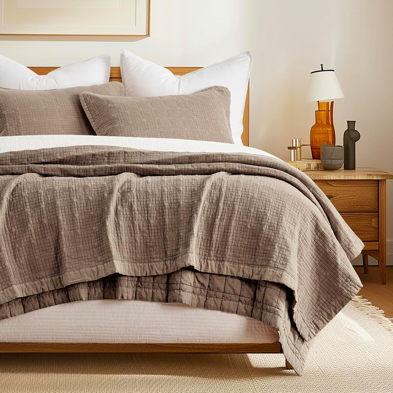 EVERGRACEHOME Stonewashed Cotton Quilt Set, King Size, Mocha Brown | Amazon (US)