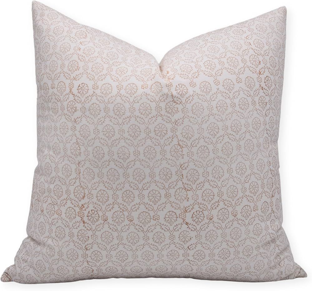 Fabritual Block Print Thick Cotton White 18x18 Throw Pillow Covers with Floral Print (Shanaaj, Li... | Amazon (US)