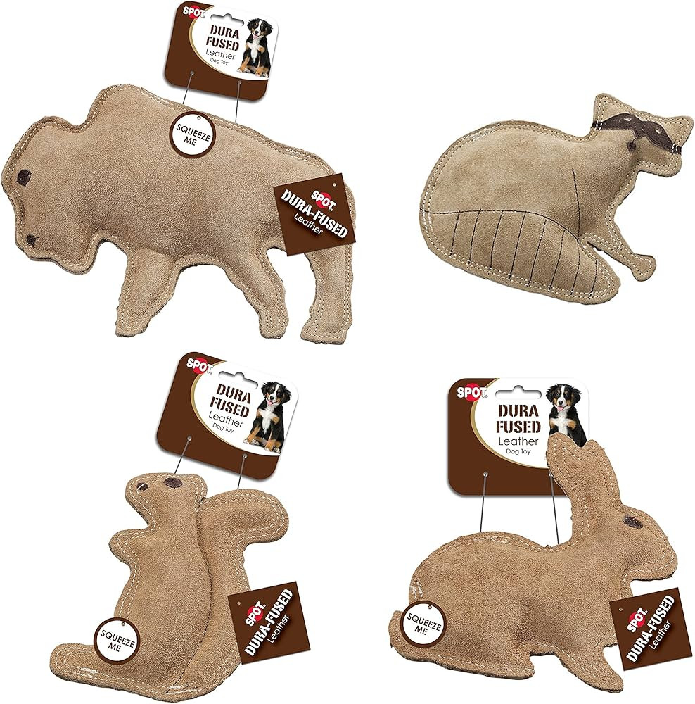 Ethical Pet Dura-Fused Buffalo, Raccoon, Squirrel, and Rabbit Leather Dog Toys (Bundle) | Amazon (US)