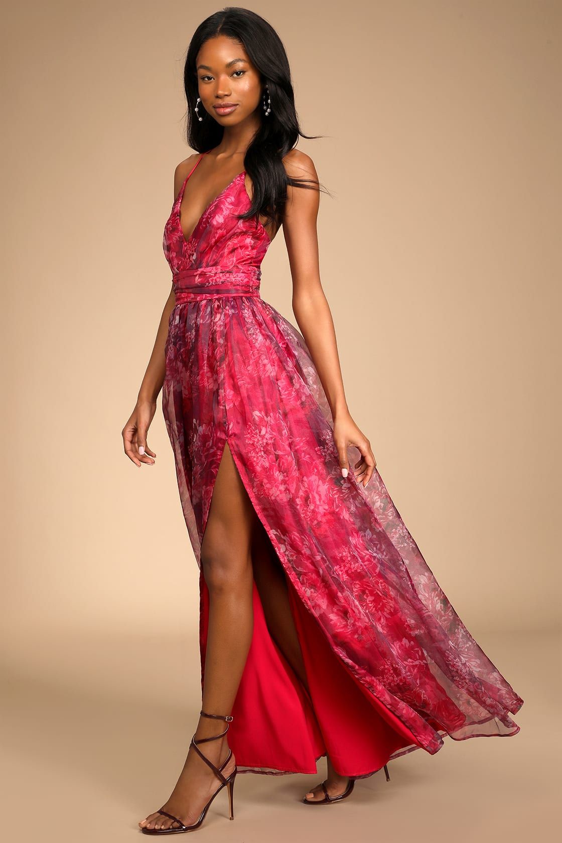 Romance That Wows Magenta Floral Print Organza Maxi Dress | Lulus (US)