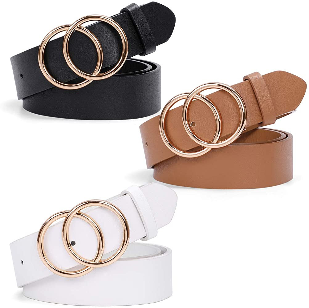 Fashion Women Leather Belt for Dresses Jeans Pants With Classic Round Buckle By SUOSDEY | Amazon (US)