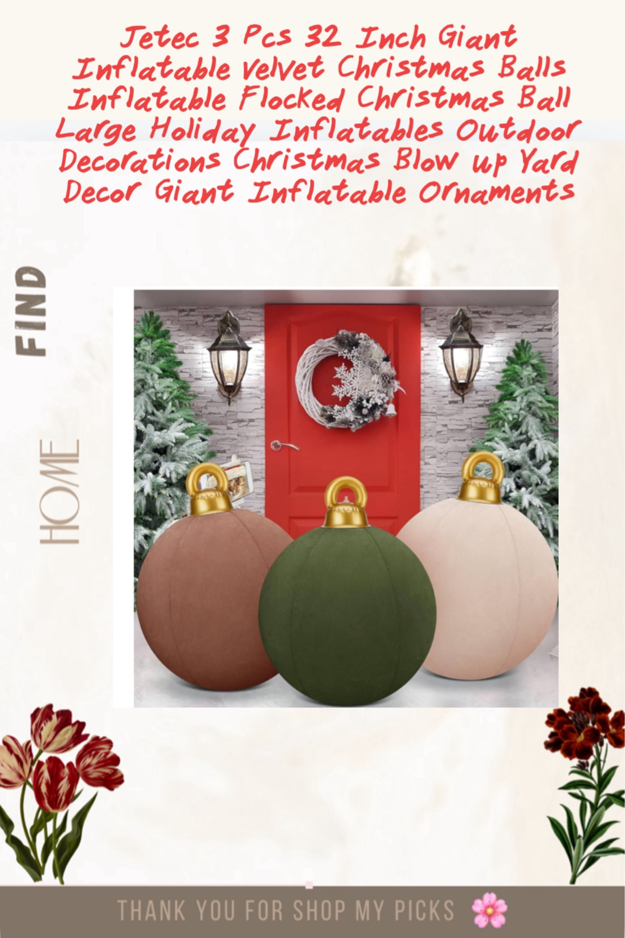 Jetec 3 Pcs 32 Inch Giant Inflatable Velvet Christmas Balls Inflatable Flocked Christmas Ball Large Holiday Inflatables Outdoor Decorations Christmas Blow up Yard Decor Giant Inflatable Ornaments

#LTKFindsUnder50 #LTKHome #LTKHoliday