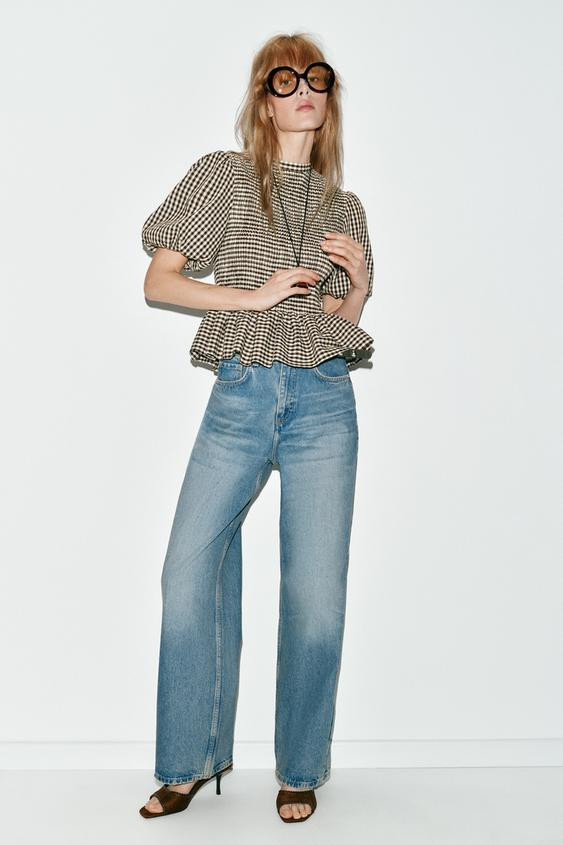 GINGHAM SMOCKED TOP | Zara US