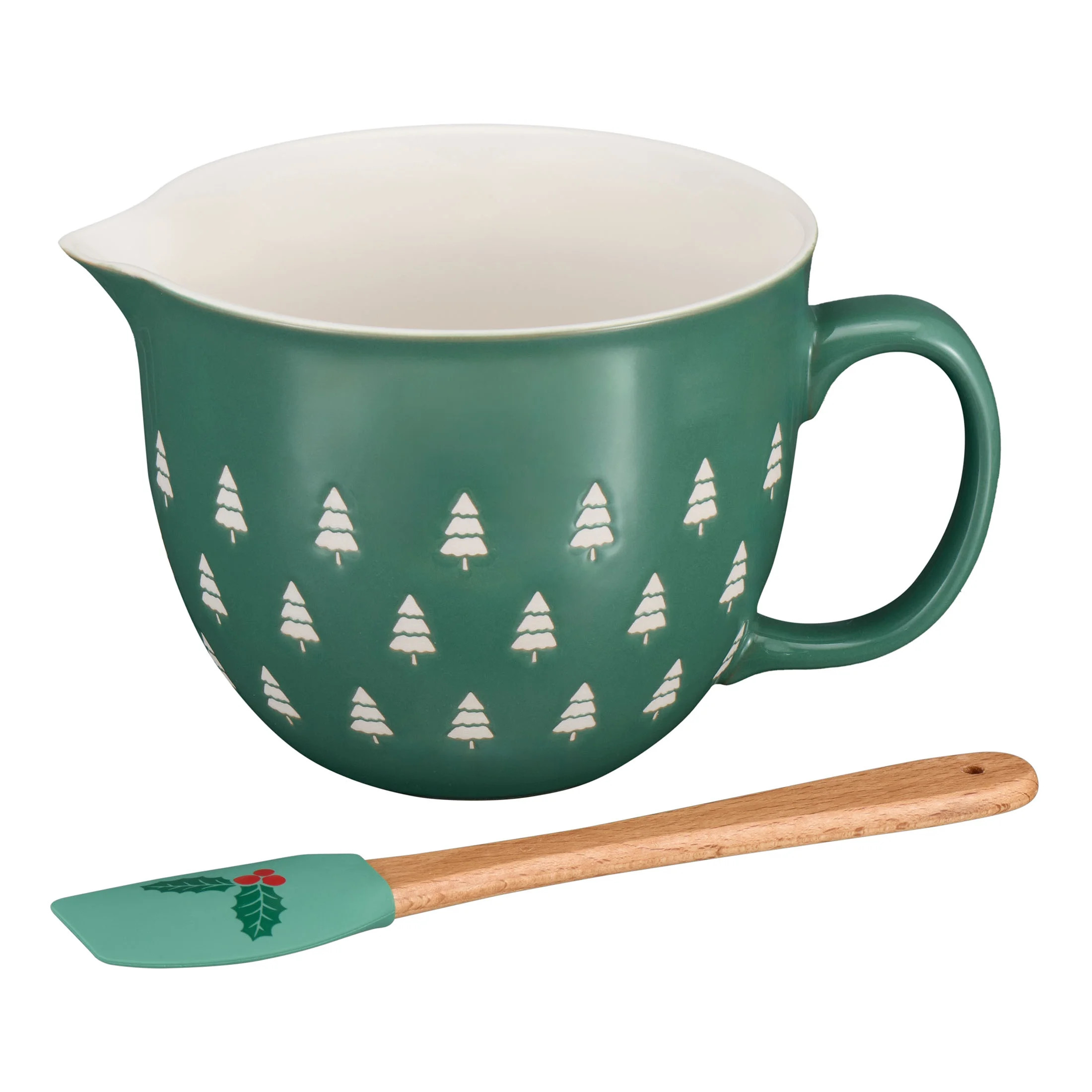 Holiday Time Juego de Espátula y Recipiente para Rebozado de Gres Glaseado con Árboles de 2 Pie... | Walmart (US)