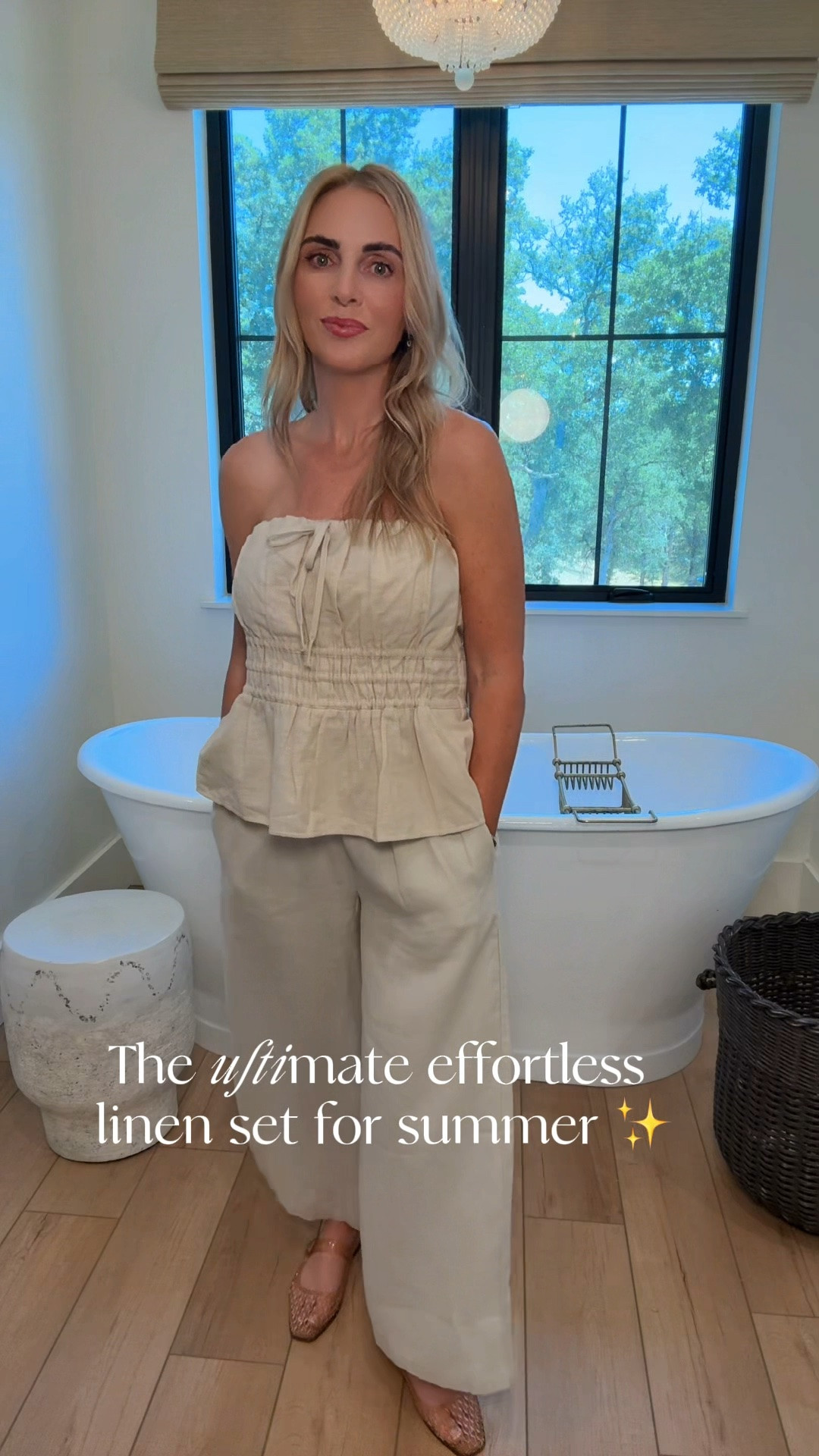 The ultimate effortless linen set for summer ☁️✨ So comfortable but looks incredibly chic for vacation or everyday wear. Are we loving the strapless top or the wide-leg pants more? 🤍

#LinenSet #SummerStyle #VacationOutfits #EverydayStyle #QuietLuxury