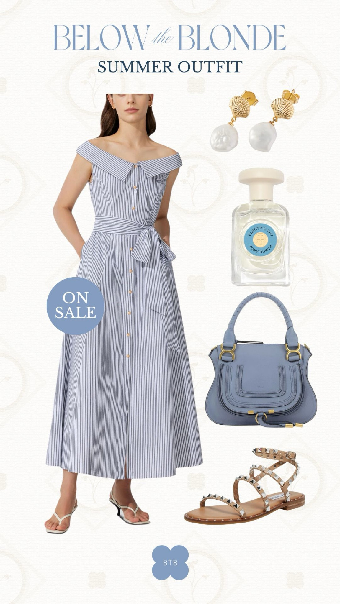 The perfect lightweight elegant cotton summer dress 🤍 This A-line, off-shoulder design is matched with an ankle length and blue and white stripe - the epitome of classic summer dressing. This design is by Erasmo Sanpaolo who is now directing Galia Lahav's couture! (*PROMO CODE for earrings "Amanda20" for 20% off) ✨🫶🏼

#LTKSeasonal #LTKStyleTip