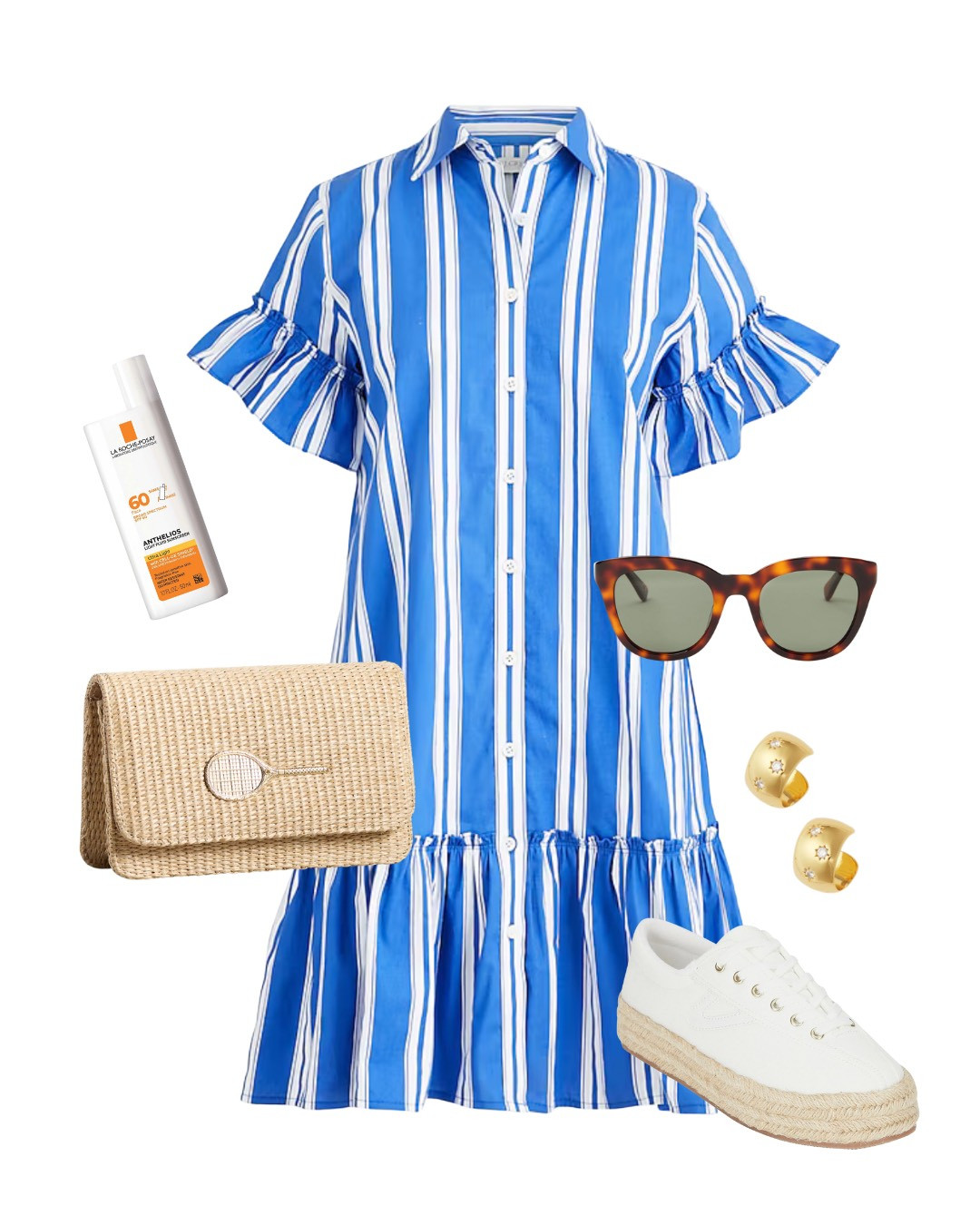 US Open outfit idea! A coastal inspired look for the tennis US Open Tournament!

Striped shirtdress, blue and white dress, straw clutch, tennis, tennis outfit, tenniscore, preppy outfit, coastal outfit, coastal style, preppy style, tortoise shell sunglasses, white sneakers, Tretorn sneakers, J.Crew Factory  

 #LTKSeasonal #LTKFindsUnder100 #LTKStyleTip
