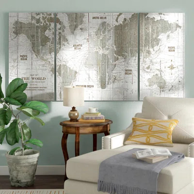 'Old World Map' Graphic Art Multi-Piece Image on Canvas Charlton Home® Size: 40" H x 80"W x 1.5" D | Wayfair North America