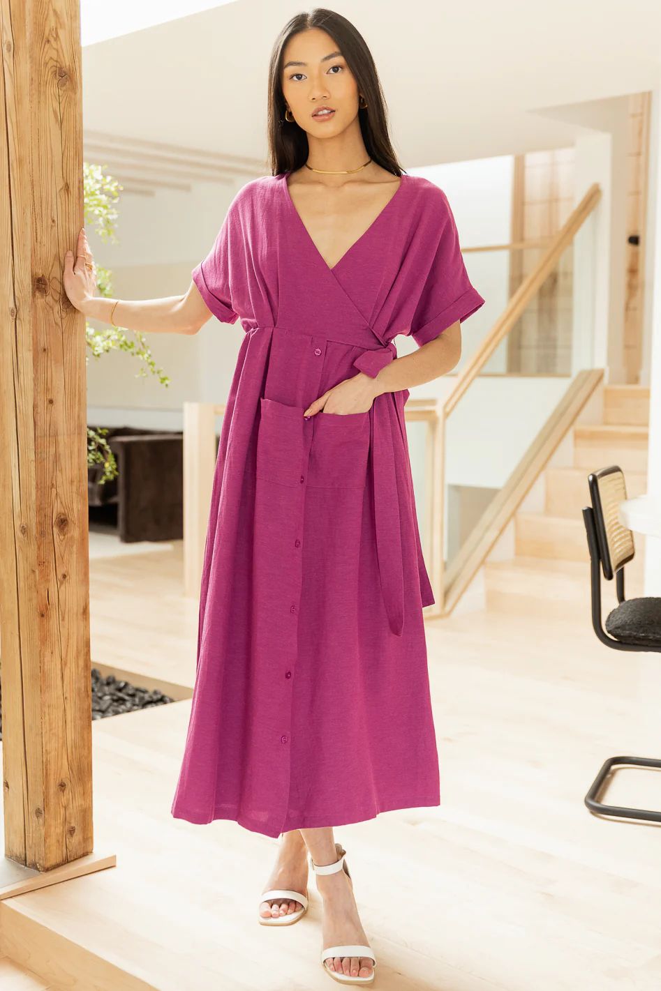 Ruby Button Front Dress in Magenta | Bohme