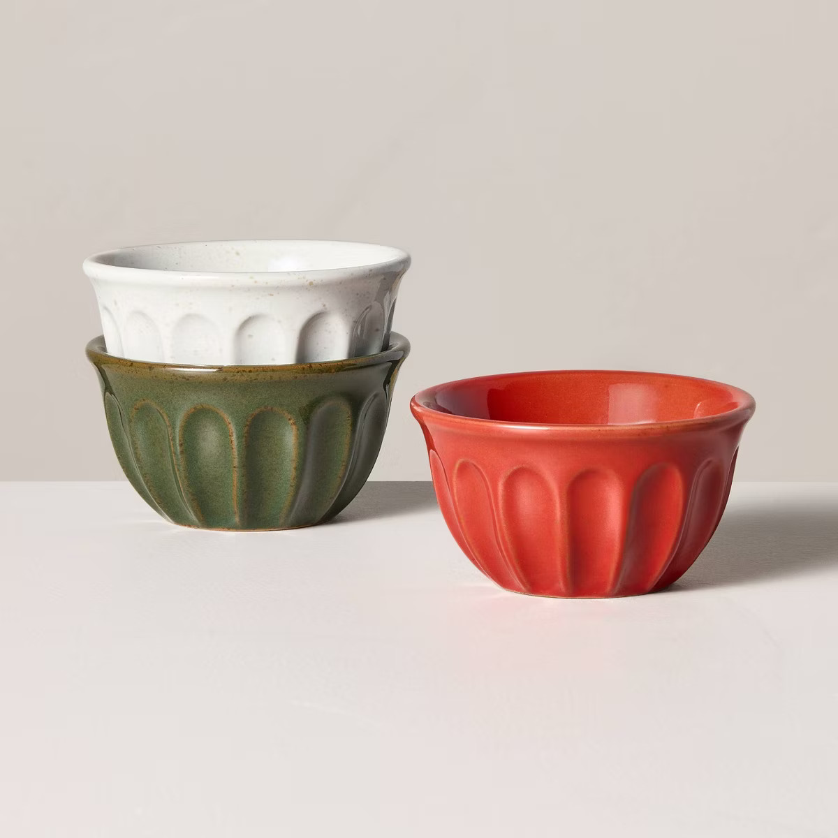 Scallop Stoneware Mini Bowls Cream/Red/Green (Set of 3) - Hearth & Hand™ with Magnolia | Target