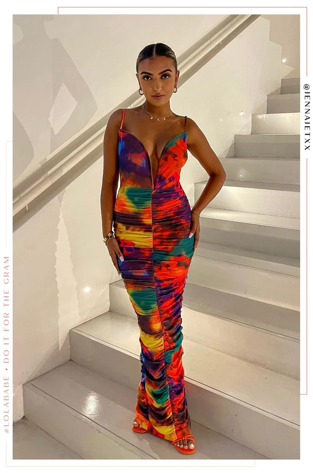 Miss Lola | Multi Plunging Neckline Maxi Dress | MISS LOLA