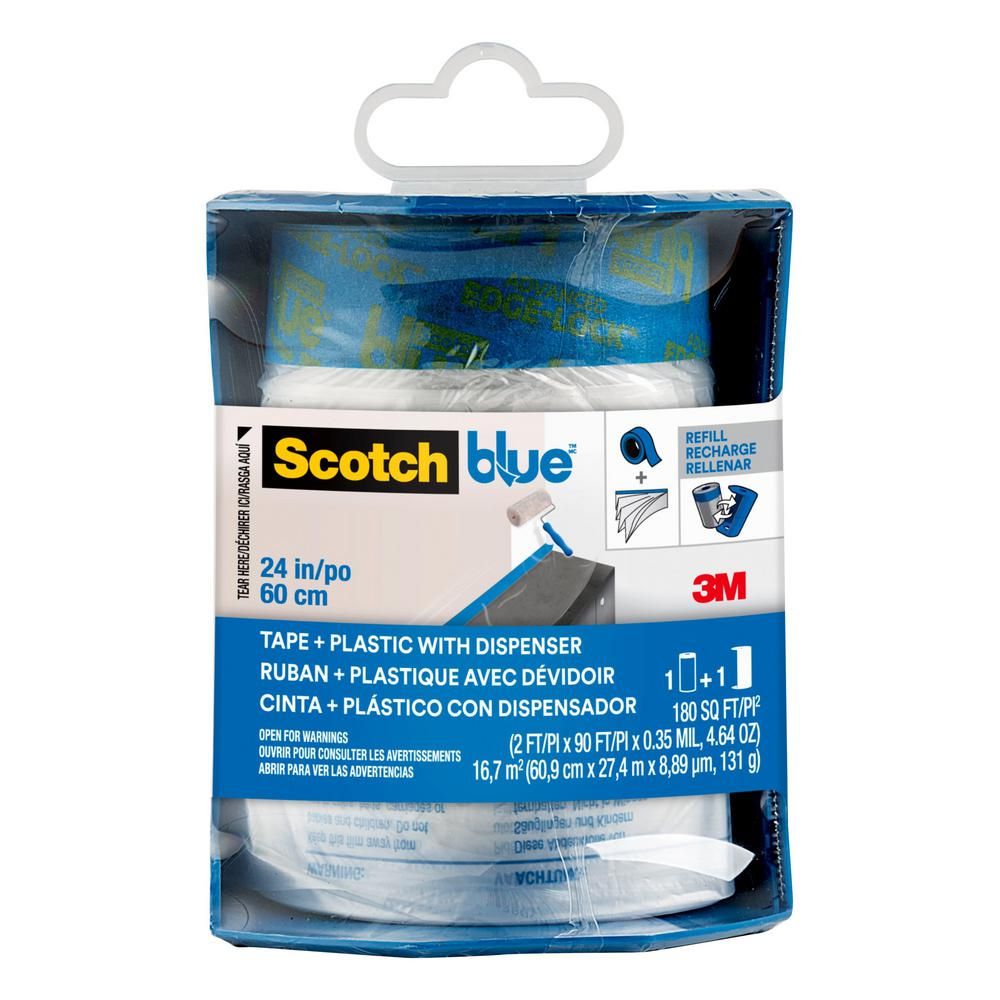 3M ScotchBlue 24 in. x 30 yd. Pre-Taped Painter's Plastic with Edge-Lock and Dispenser-PTD2093EL-... | The Home Depot