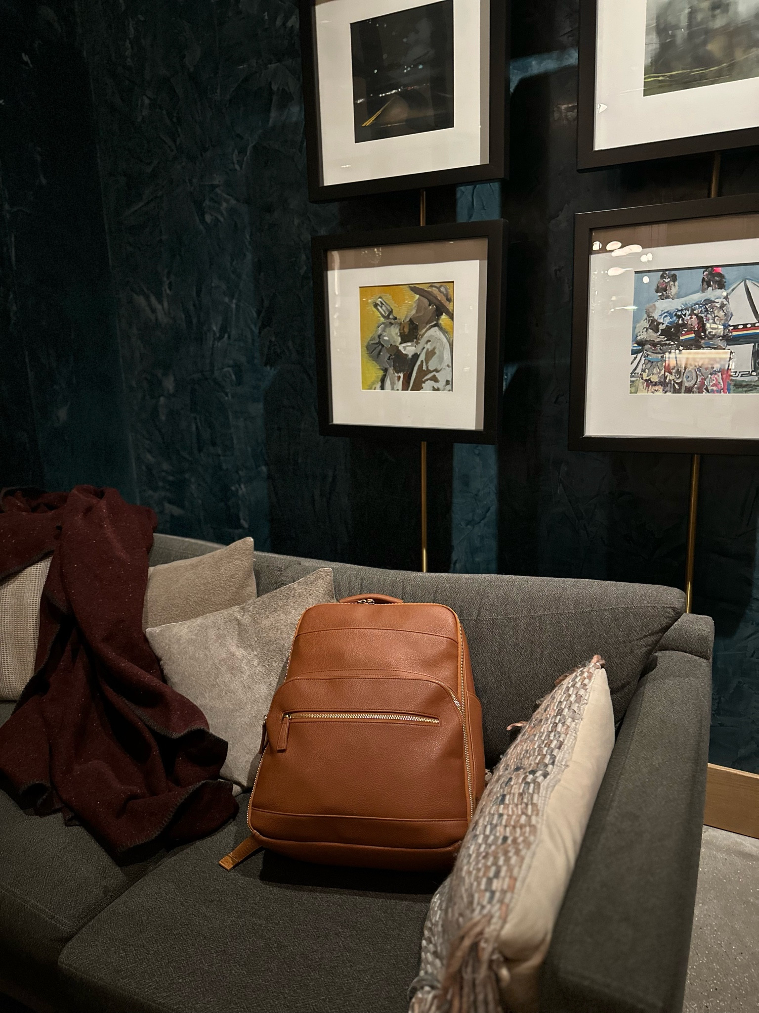 Brown leather camera backpack!