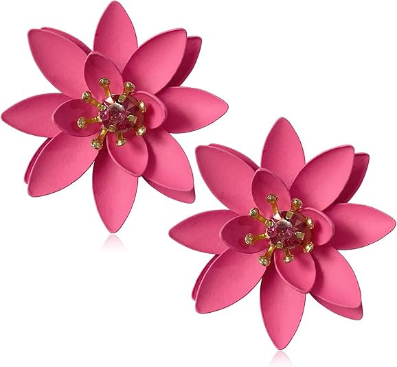 Chic Cute Boho Matte Flower Statement Stud Earrings with Gold Flower Bud for Women Sister Mom Lov... | Amazon (US)