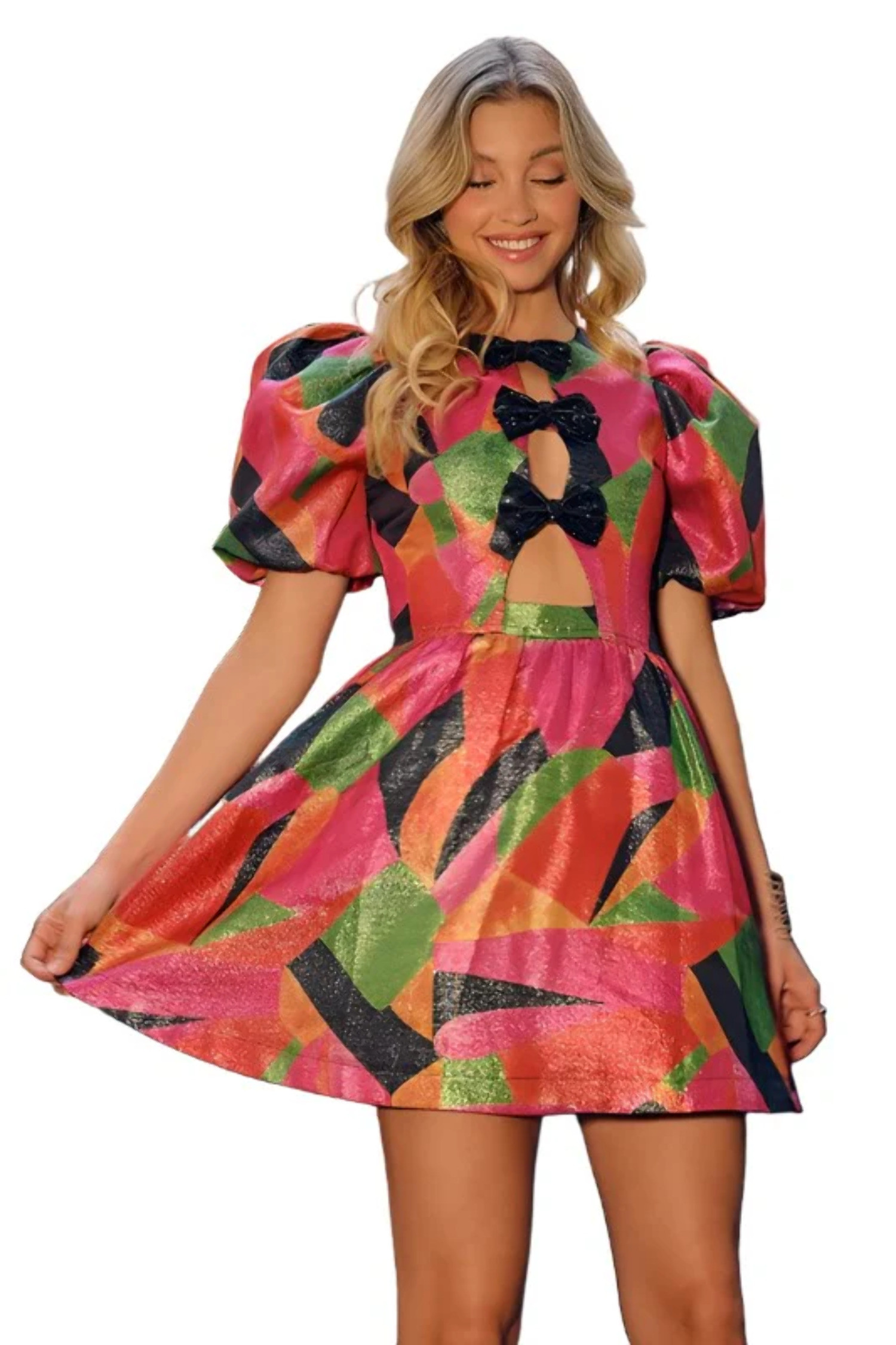 Geo Cut out Bow Mini Flare Dress | Walmart (US)