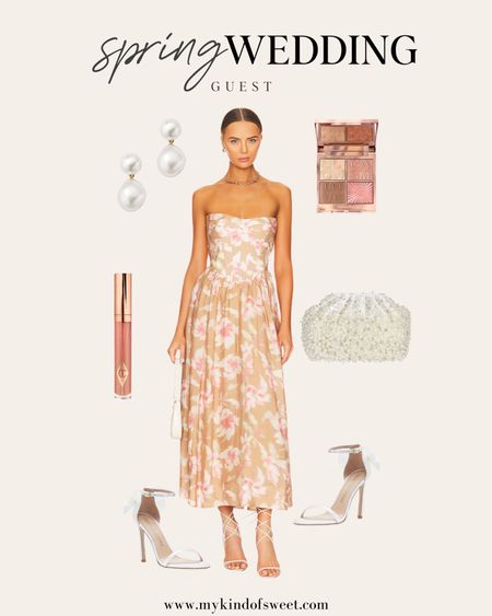 Spring wedding guest outfit idea. I love this strapless floral dress and pearl detail clutch. 

#LTKSeasonal #LTKstyletip #LTKwedding