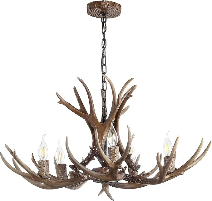 JONATHAN Y JYL6300A Eldora 30" Adjustable Resin Antler 5-Light LED Chandelier, Glam, Rustic,Cotta... | Amazon (US)