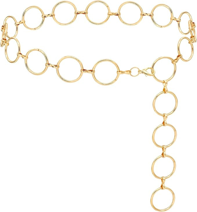 LIMHOO Metal Waist Chain for Women Chunky Belly Link Chain Belt for Dresses | Amazon (US)