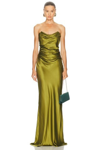 The Sei Cowl Bustier Gown in Moss - Green. Size 0 (also in 2, 4, 6, 8). | FWRD 