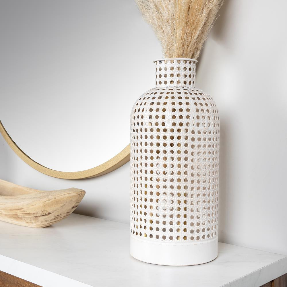 Stratton Home Decor Large Metal Cane Webb Vase, White | The Home Depot