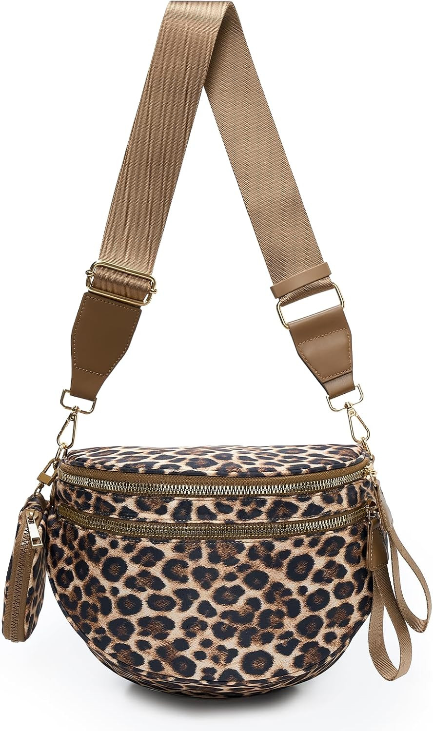 Woven Vegan Leather Bum Bags Women Crossbody Bag, Coin Purse, Trendy Fanny Packs, Adjustable Wide Strap Spacious Travel Sling (Cheetah Print) | Amazon (US)