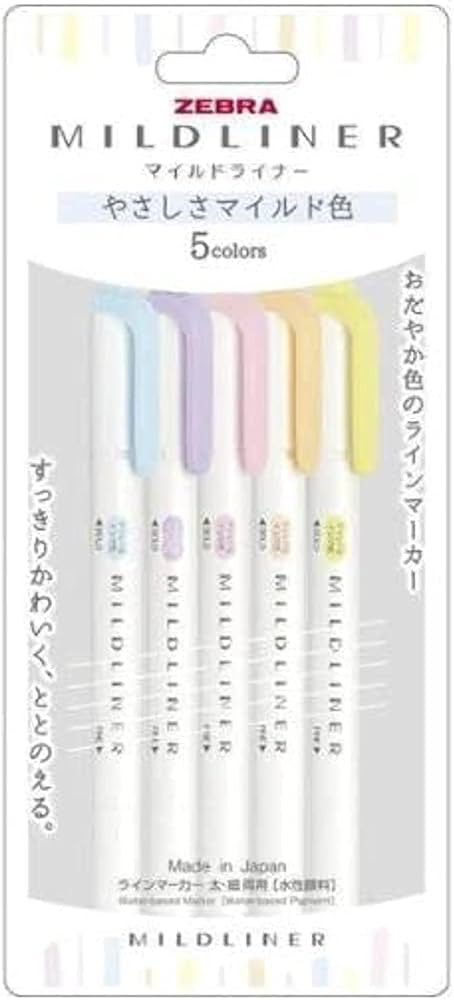 Zebra Line Marker, Thick & Fine Water Based Pigment, Mildliner, 5 Colors, WKT7-5C-YC | Amazon (US)
