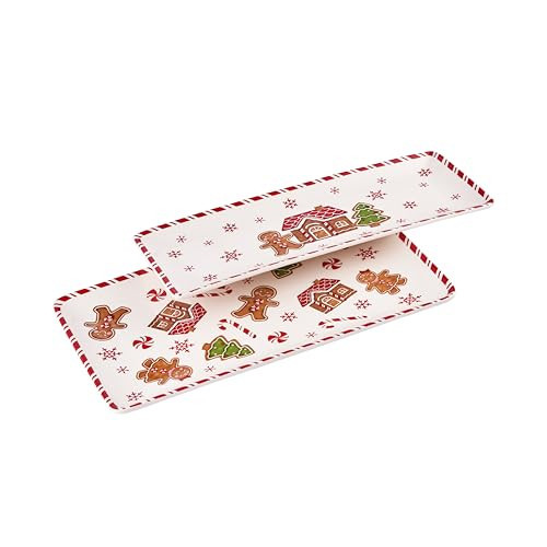 Bico Traditional Gingerbread Man Ceramic 14 inch Rectangular Serving Platter, Set of 2, for Serving Salad, Pasta, Cheese, Ham, Appetizer, Microwave & Dishwasher Safe | Amazon (US)
