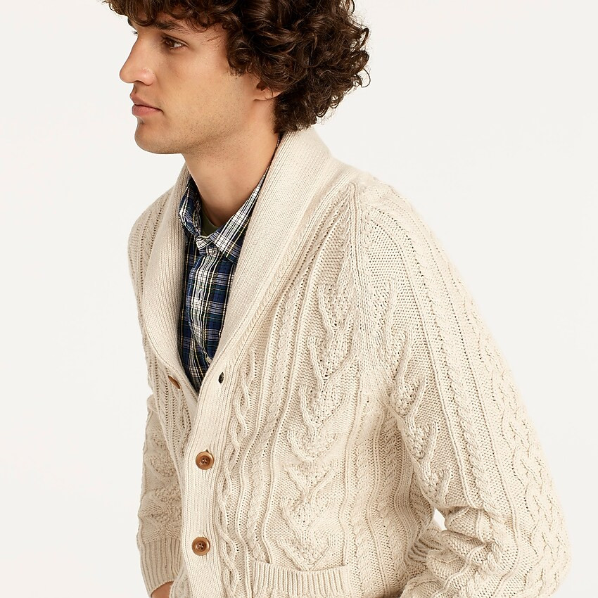 Cotton cable-knit shawl-collar cardigan sweater | J. Crew US