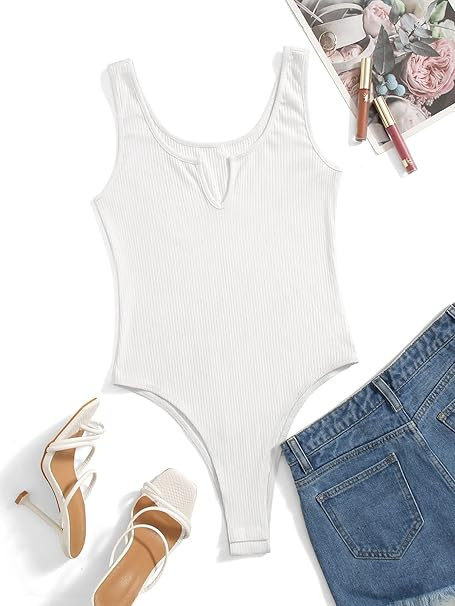 Verdusa Women's Tie Dye Notched Neck Ribbed Skinny Thong Tank Bodysuit Top | Amazon (US)