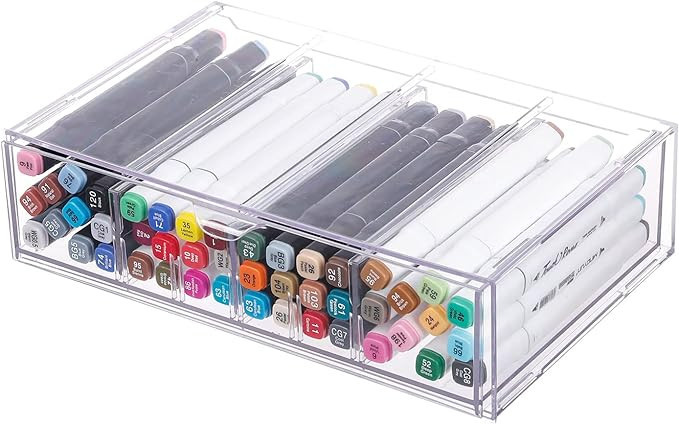 Yesesion Clear Office Organizer Drawer for Desk, Plastic Pen and Pencil Holder with Adjustable Co... | Amazon (US)